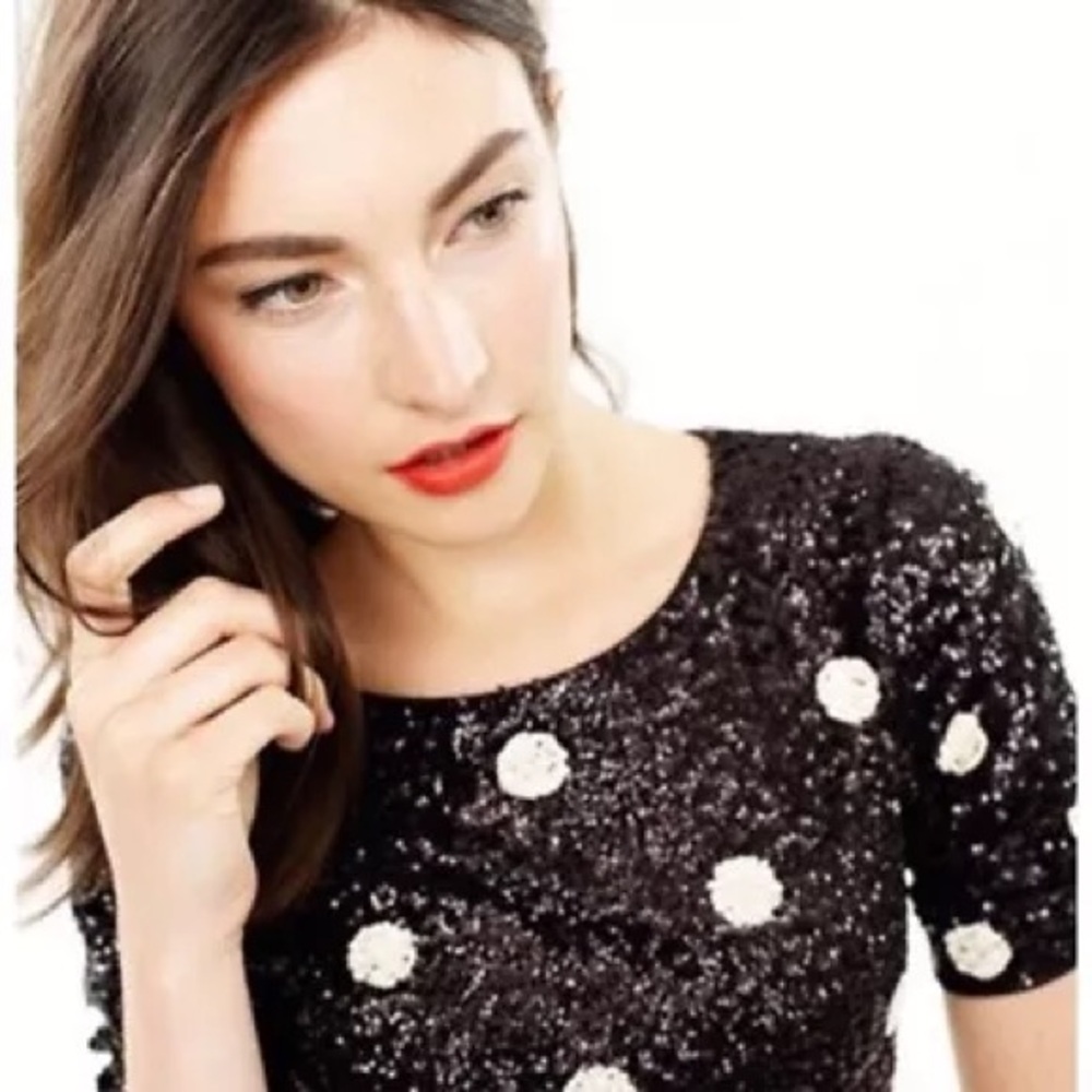J. Crew Polka Dot Sequin T-shirt, Black & White Size S